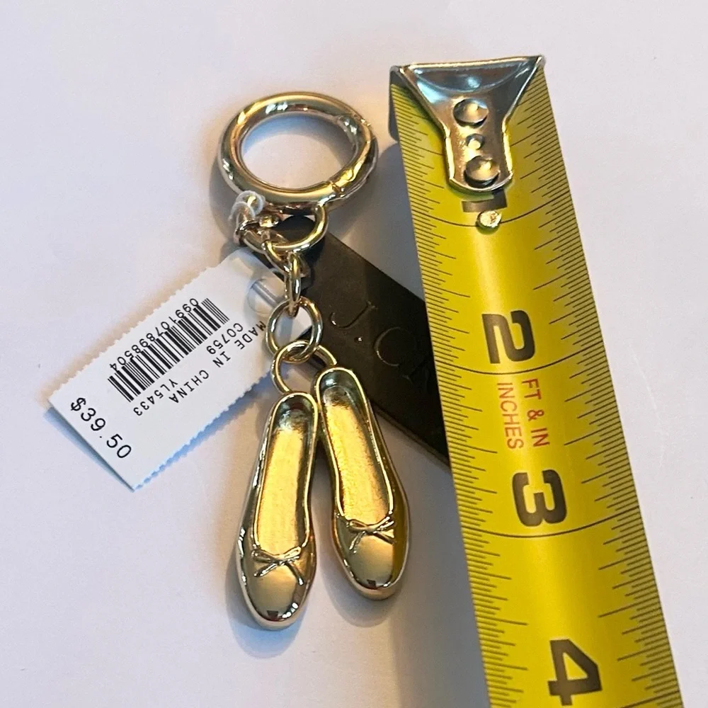J. Crew Gold Ballet Flat Keychain with Logo Tag